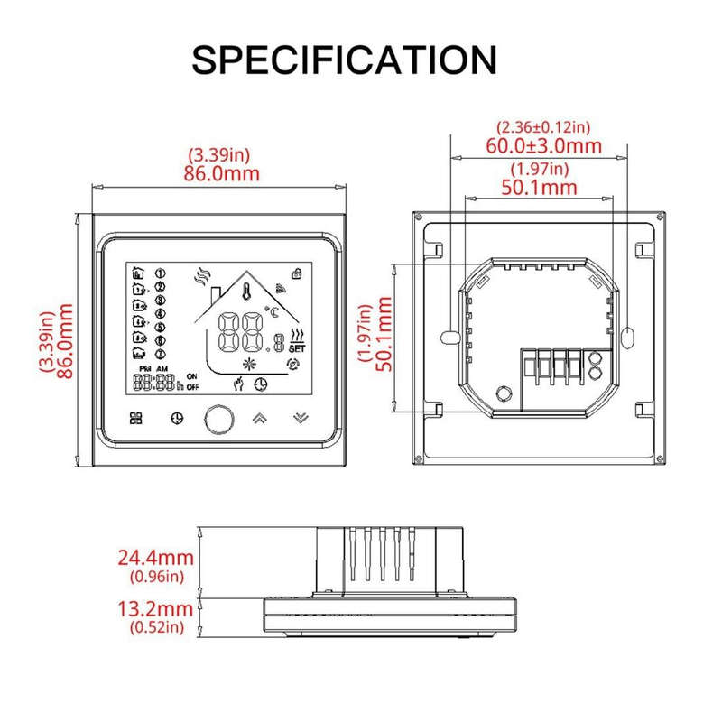 BHT-002GBLW 16A Load Electronic Heating Type LCD Digital Heating Room Thermostat with Sensor & Ti...