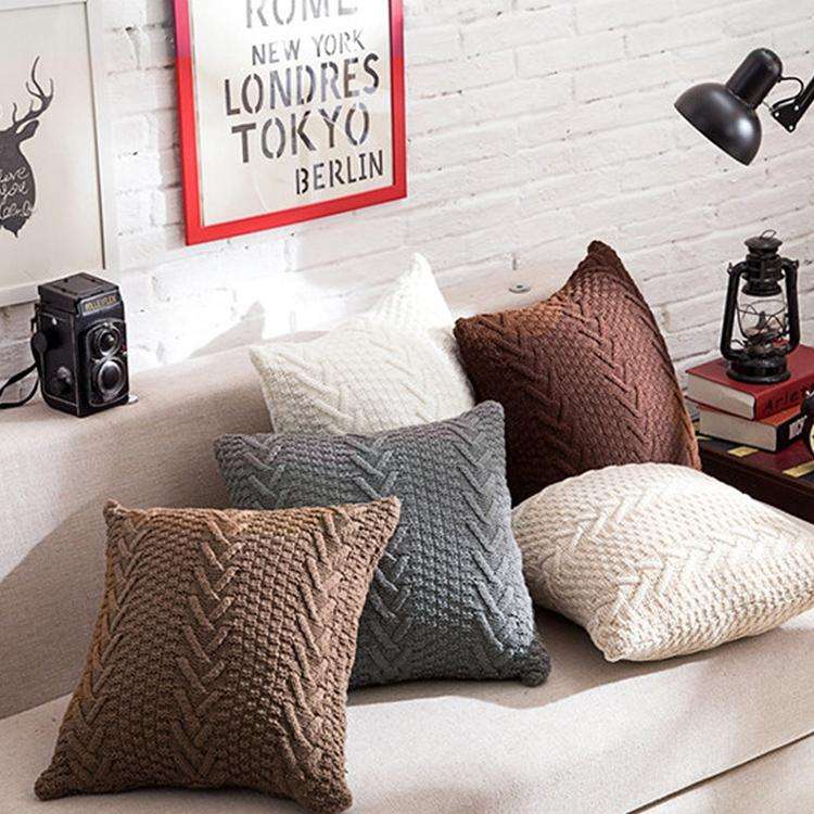 Home Wool Knitted Pillowcase, Colour: Lake Green, Size: 45 x 45 cm