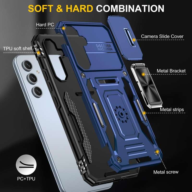 For Samsung Galaxy S23 FE 5G Armor PC + TPU Camera Shield Phone Case(Navy Blue)