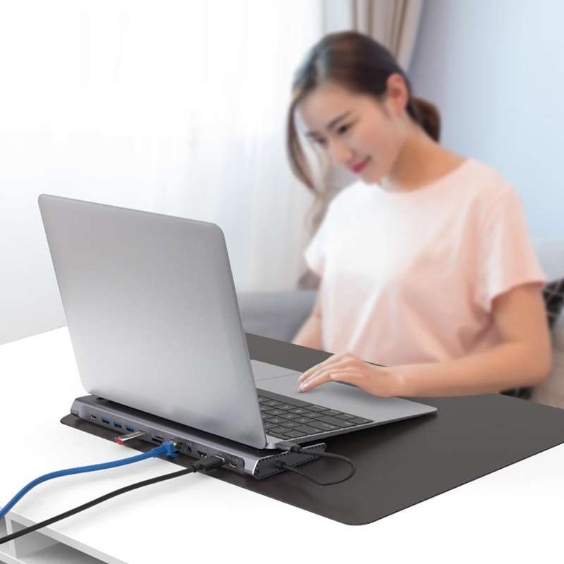 12-in-1 Type-C to PD+HDMI x 2+3.5mm+RJ45+SD/TF+USB3.0x4+Type-C HUB Docking Station