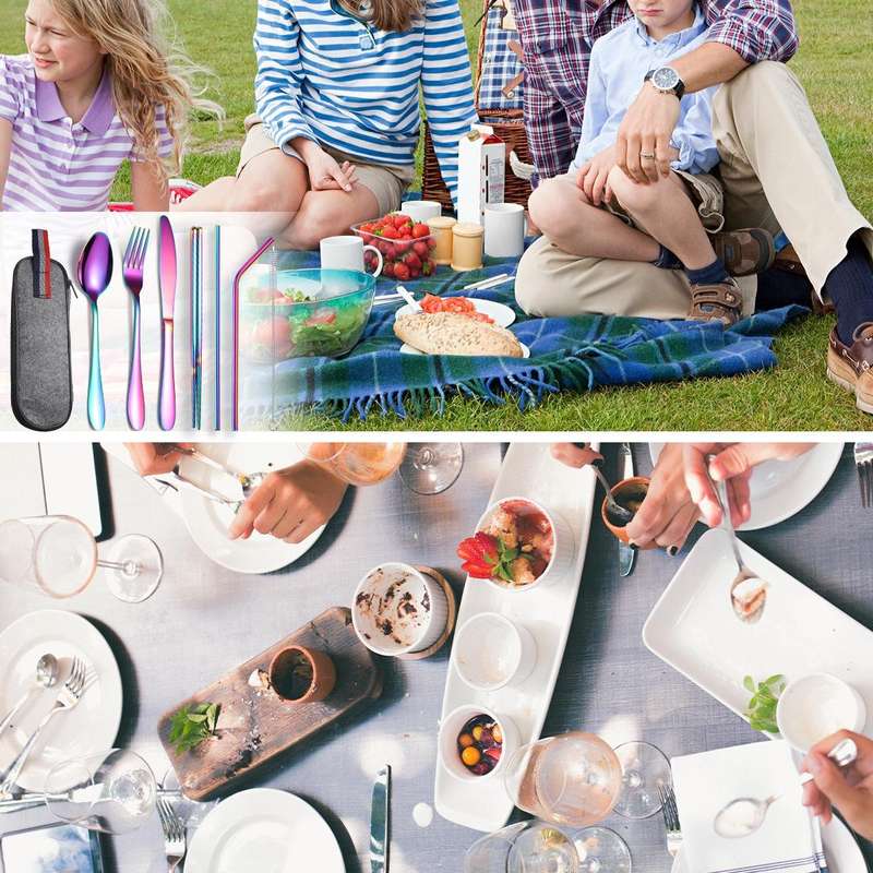 7 in 1 Cutlery Spoon Chopsticks And Straw Set Stainless Steel Portable Cutlery Set, Specification...