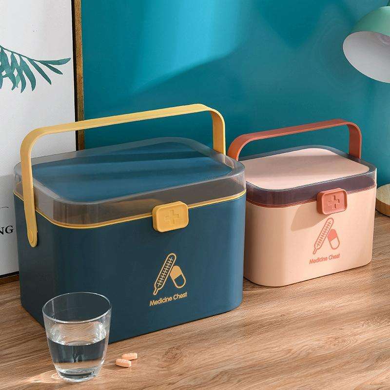 Household Plastic Small Medicine Box Portable Medicine Storage Box, Size: 21.4 x 15.8 x 14.7cm(Pink)