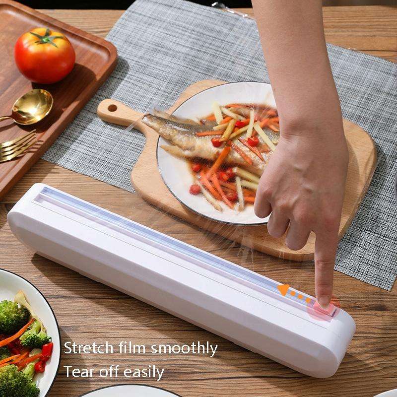 Suction Cup Type Cling Film Cutter Household Plastic Wrap Adjustable Storage Cutting Box(White)