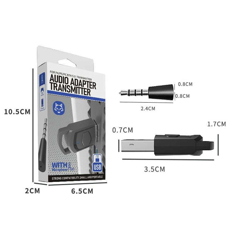 For PS4 / PS5 / PC HS-PS5101 Bluetooth 5.0 Adapter Audio Receiver Wireless Headset Transmitter(Bl...