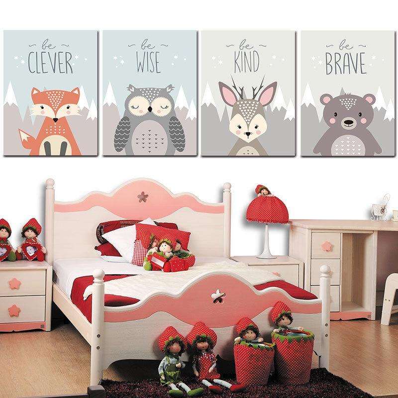 Animal Poster Painting Cartoon Nursery Wall PictureBaby Kids Room Decoration without Frame, Size:...