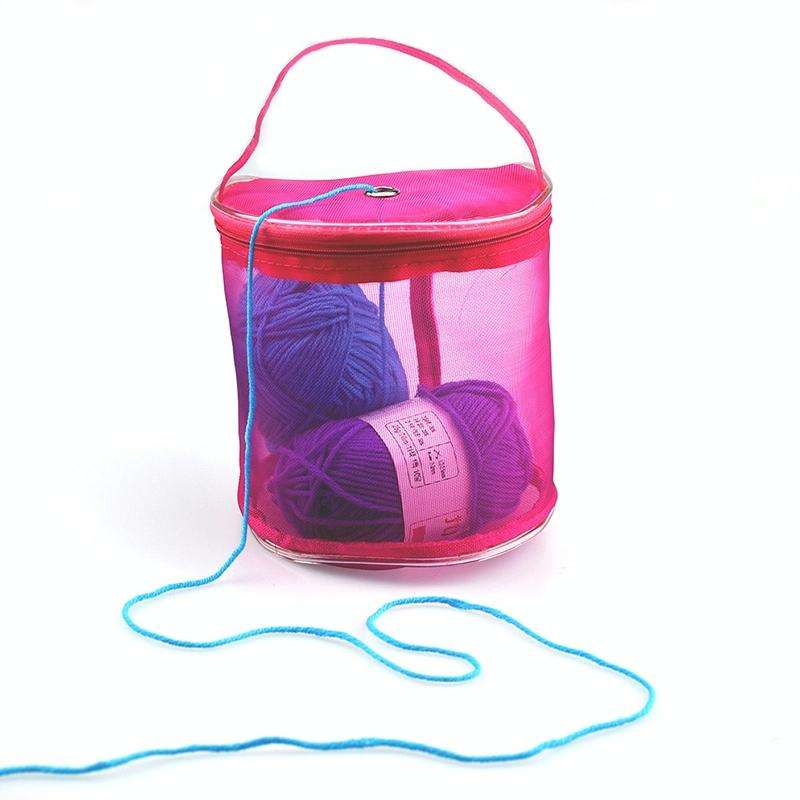 Mesh Bag DIY Hand Weaving Tools Yarn Storage Knitting Bag Organizer Hollow Yarn Bag(Big Rose Red)