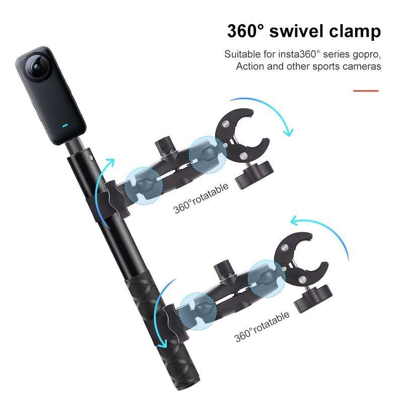 Motorcycle Double Dual-heads Crabs Clamps Handlebar Fixed Mount Selfie Stick