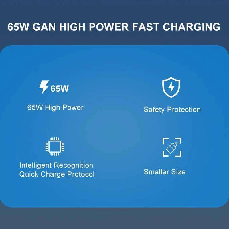 65W GAN PD + QC3.0 Fast Charger Phone Notebook Computer Universal Charging Head, Plug: EU Plug Black