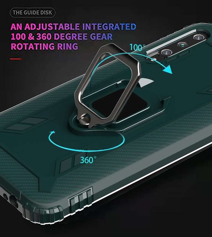For Huawei P30 Carbon Fiber Protective Case with 360 Degree Rotating Ring Holder(Green)