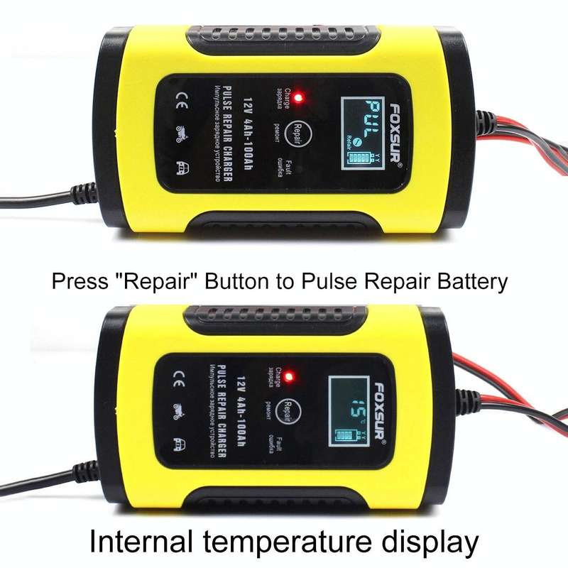 FOXSUR 12V 6A Intelligent Universal Battery Charger for Car Motorcycle, Length: 55cm, EU Plug(Yel...