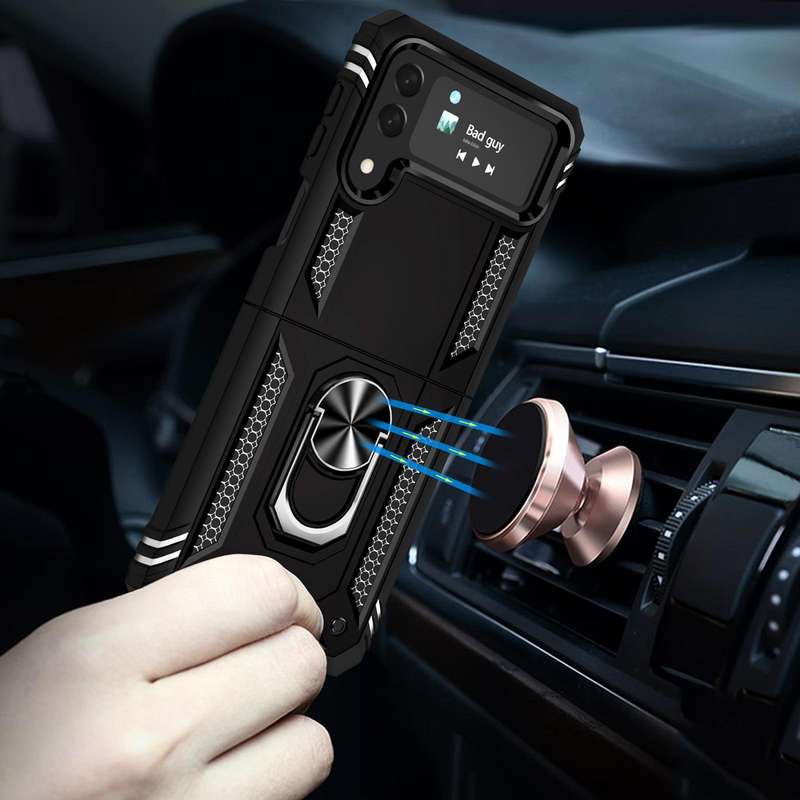 For Samsung Galaxy Z Flip4 Shockproof TPU + PC Phone Case with Holder(Black)