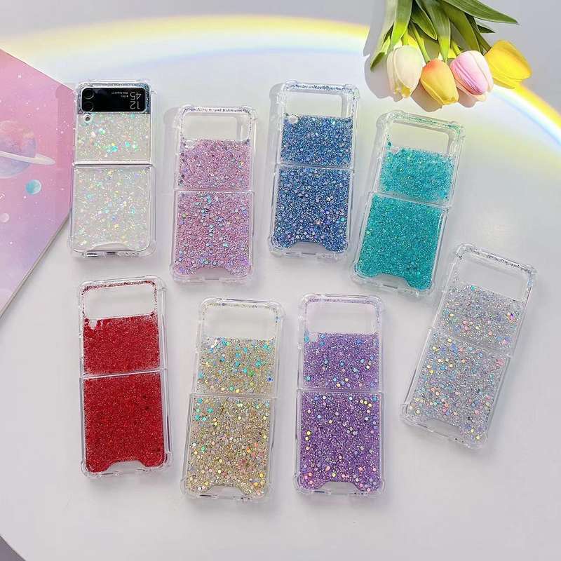 For Samsung Galaxy Z Flip4 Glitter Sequins Epoxy TPU Phone Case(Gold)
