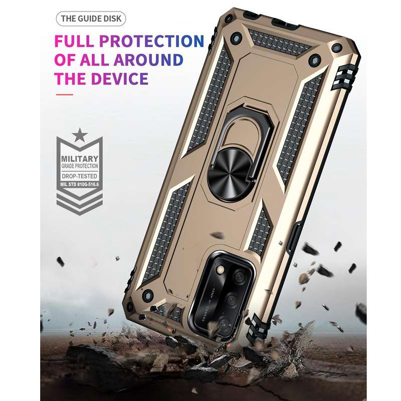 For OPPO A74 4G / F19 Shockproof TPU + PC Protective Case with 360 Degree Rotating Holder(Gold)