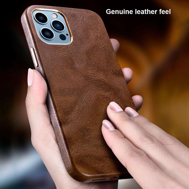 For iPhone 14 ICARER Oil Wax Genuine Leather Back Magsafe Phone Case(Brown)