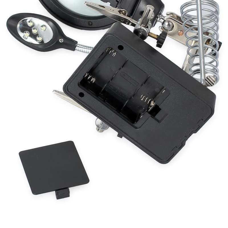 5 LED Auxiliary Clip Magnifier AC/DC Interchangeable with Soldering Stand & Two Magnifier(Silver)