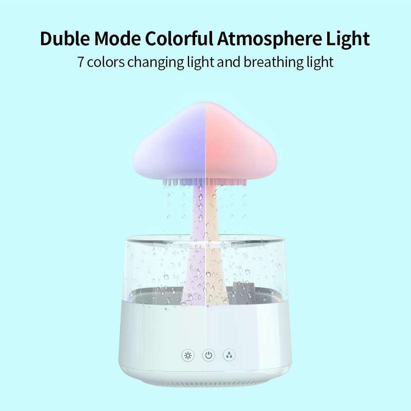 CH08 450ml Rain Humidifier Mushroom Cloud Colorful Night Lamp Aromatherapy Machine, Style: With R...