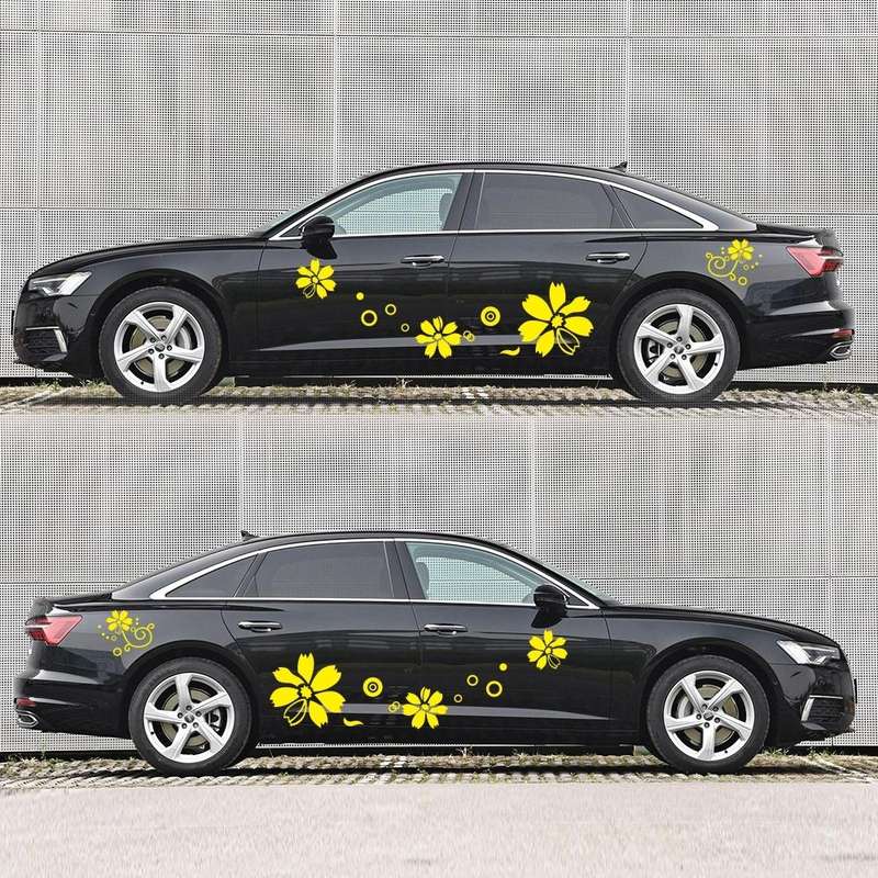 2 PCS/Set D-510 Flowers Pattern Car Modified Decorative Sticker(Yellow)