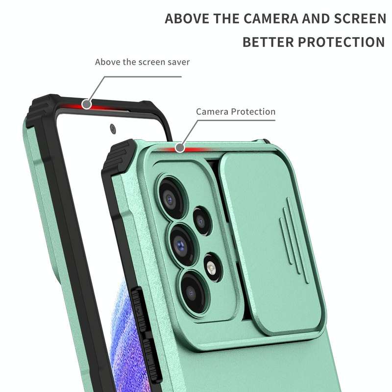 For Samsung Galaxy A53 5G Stereoscopic Holder Sliding Camshield Phone Case(Light Blue)