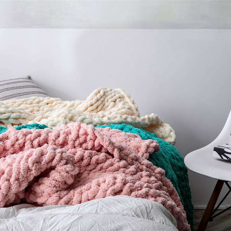 Handmade Thick Wool Knitted Blanket Sofa Chenille Stick Knitted Blanket, Size: 80 x 100 CM(Custard)