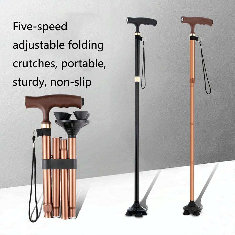 TBS-009 Four-Legged Folding Elderly Crutches Aluminum Alloy Light And Multifunctional Non-Slip Cr...