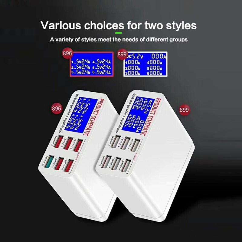 896 40W QC 3.0 6 USB Ports Fast Charger with LCD Digital Display, EU Plug(White)