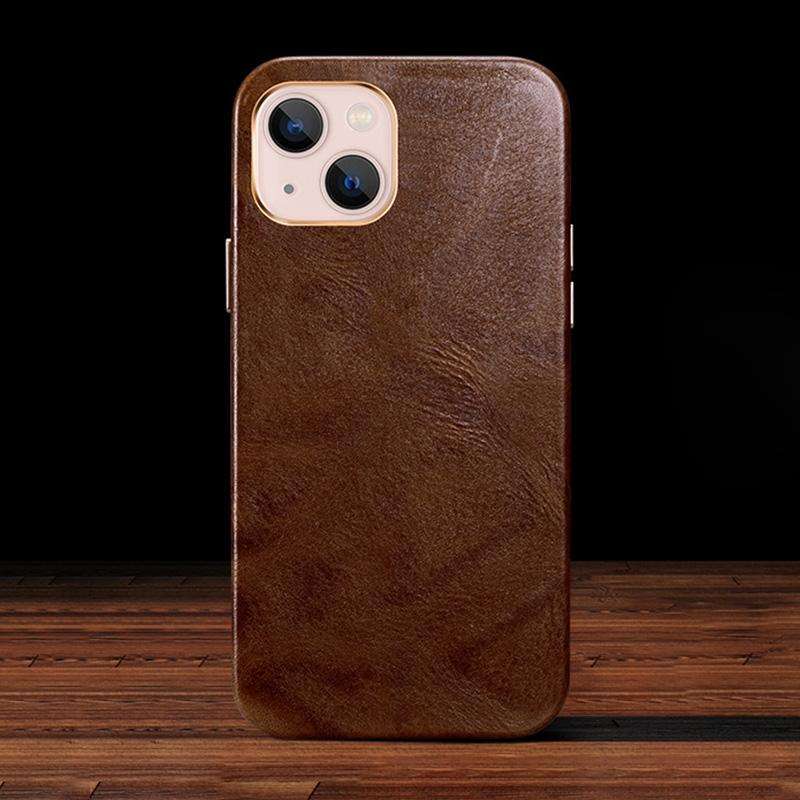 For iPhone 14 ICARER Oil Wax Genuine Leather Back Magsafe Phone Case(Brown)