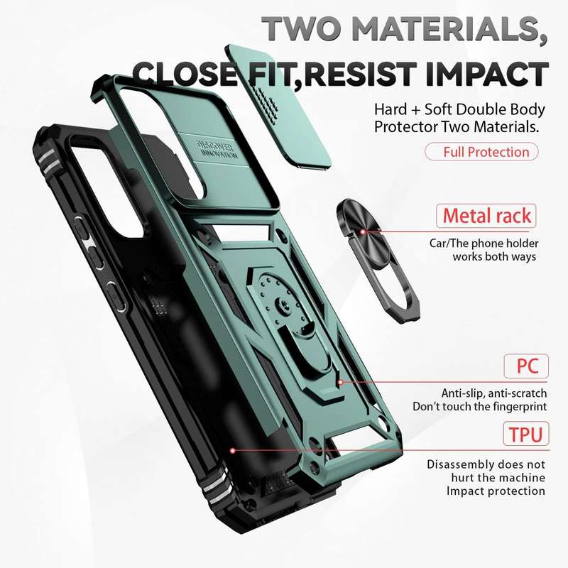 For Samsung Galaxy A34 5G Sliding Camshield Holder Phone Case(Dark Green)