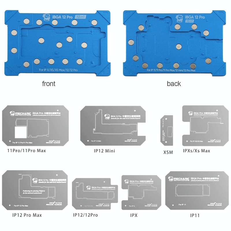 Mechanic iBGA 12 Pro 10 in 1 BGA Reballing Stencil Platform for iPhone X~12 Pro Max