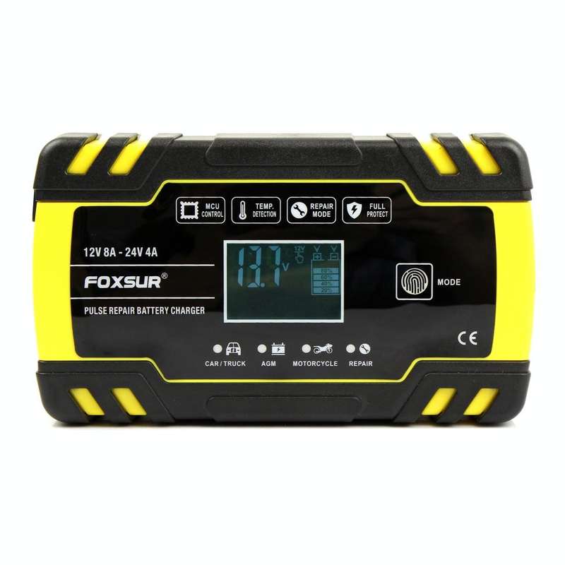 FOXSUR 12V-24V Car Motorcycle Truck Repair Battery Charger AGM Charger, EU Plug