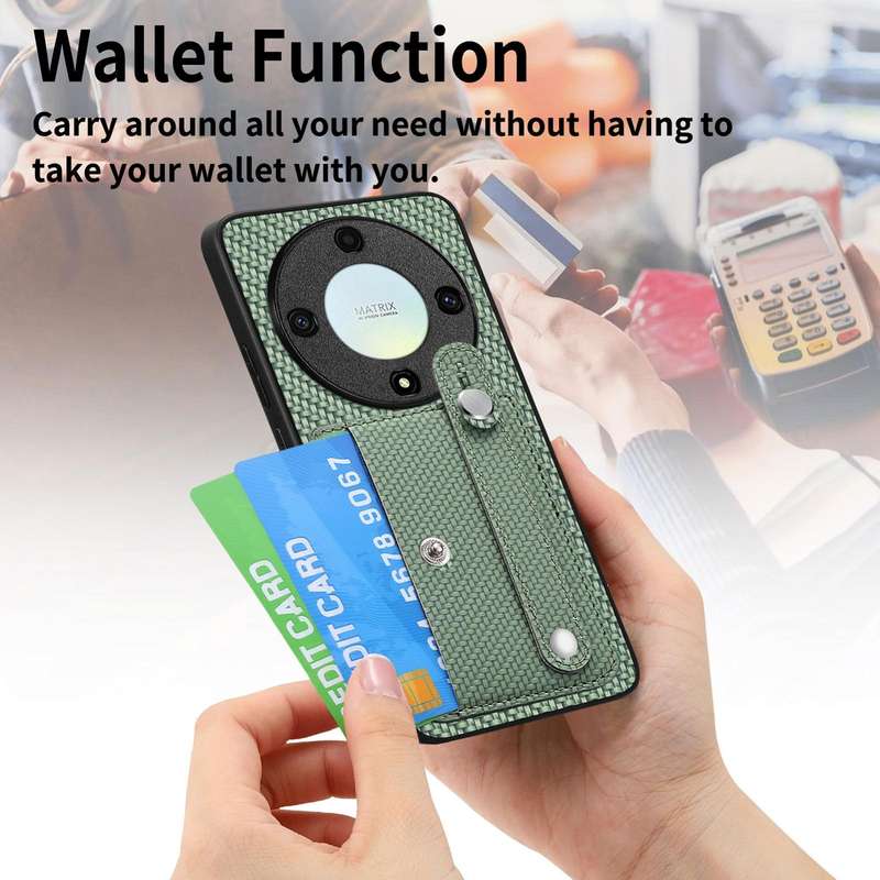 For Honor X9A Wristband Kickstand Card Wallet Back Cover Phone Case with Tool Knife(Green)