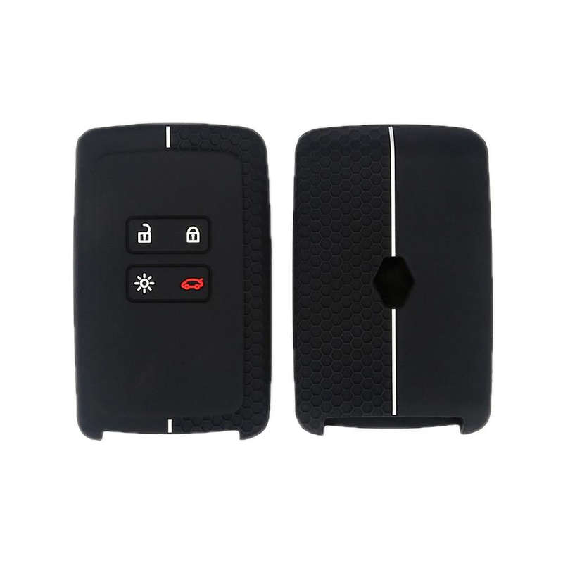 For Renault Koleos/Megane 2pcs 4 Button Honeycomb Pattern Silicone Key Cover(Black White Line)