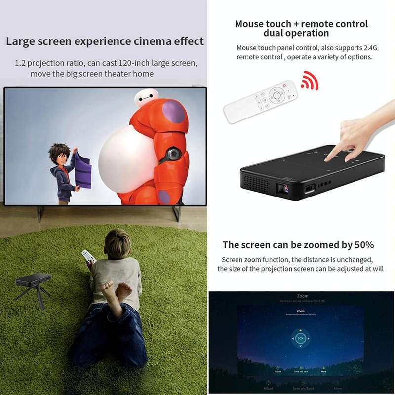 S90 DLP Android 9.0 1GB+8GB 4K Mini WiFi Smart Projector, Power Plug:AU Plug(Black)