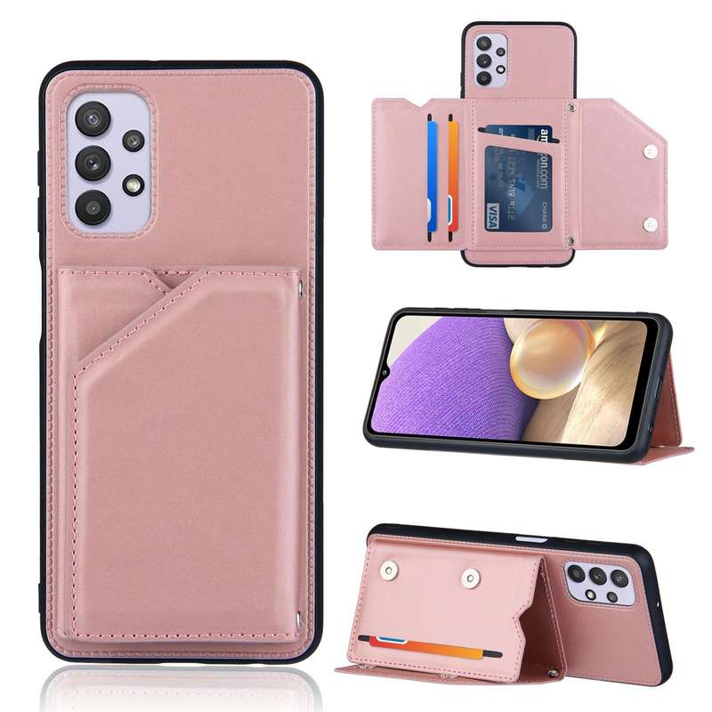 For Samsung Galaxy A32 5G Skin Feel PU + TPU + PC Back Cover Shockproof Case with Card Slots & Ho...