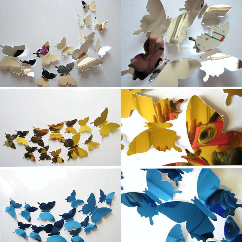 36 PCS Home Decoration Originality PC 3D Mirror Surface Butterfly Wall Paste
