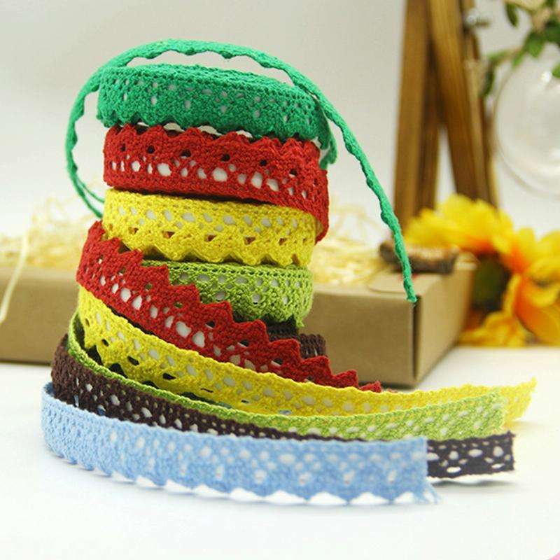 5 PCS Cotton Lace Fabric White Crochet Lace Roll Ribbon Knit Adhesive Tape Sticker Craft Decorati...