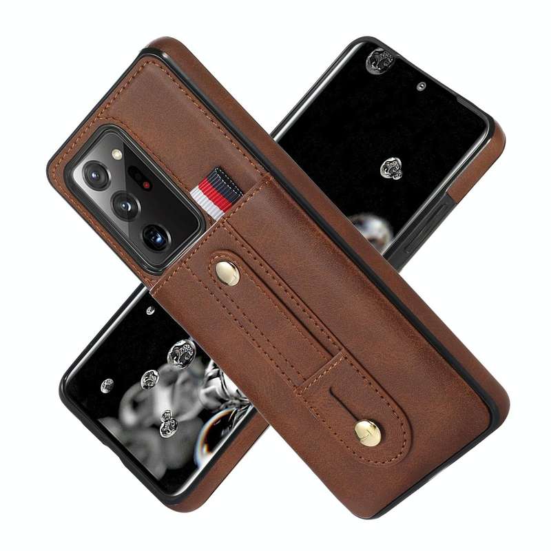 For Samsung Galaxy Note20 Ultra Wristband Kickstand Wallet Leather Phone Case(Brown)