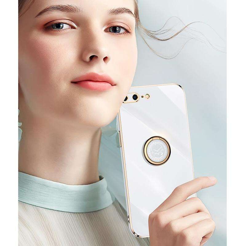 XINLI Straight 6D Plating Gold Edge TPU Shockproof Case with Ring Holder For iPhone 6 Plus / 6s P...