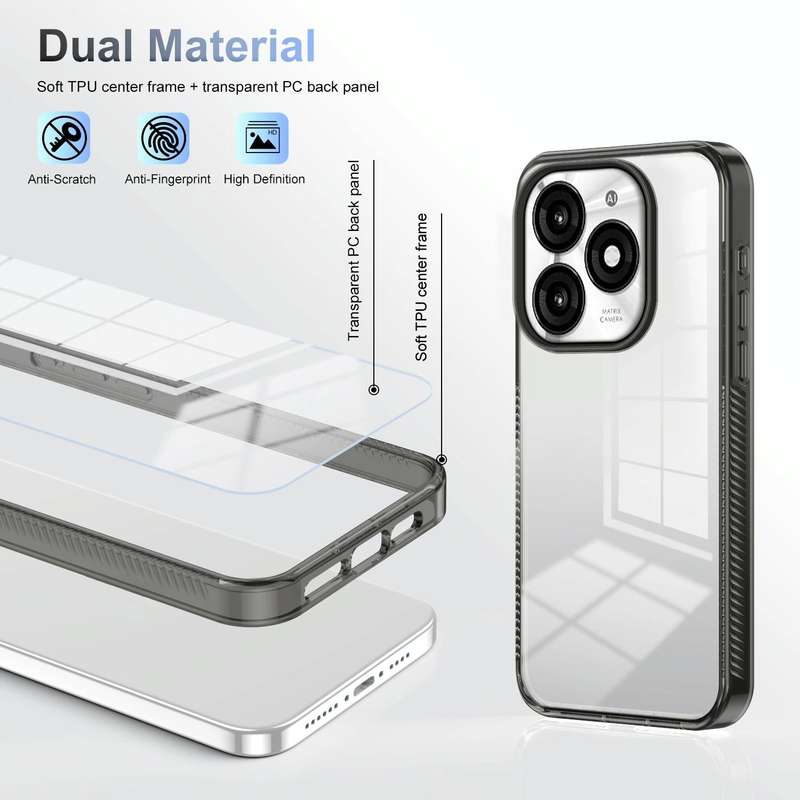 For Itel A70 2.5mm Anti-slip Clear Acrylic Hybrid TPU Phone Case(Black)