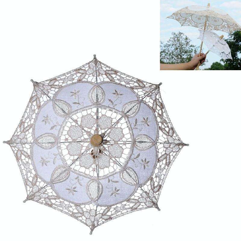 Wedding Bridal Lace Umbrella Shooting Props Wedding Supplies, Size: Length 43/Diameter 45cm(Milky...