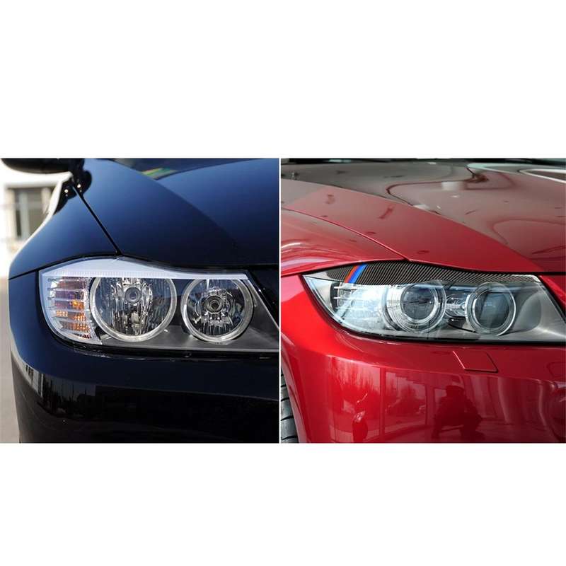 1 Pair Three Color Carbon Fiber Car Lamp Eyebrow Decorative Sticker for BMW E90 / 318i / 320i / 3...