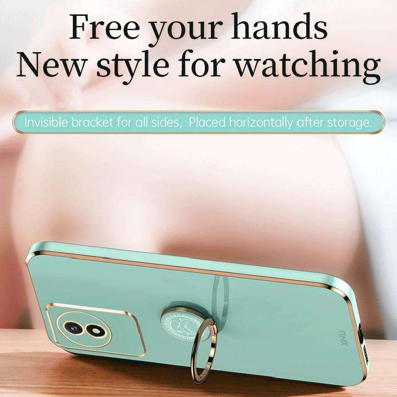 For vivo Y02 4G XINLI Straight Edge 6D Electroplate TPU Phone Case with Ring Holder(Cherry Purple)