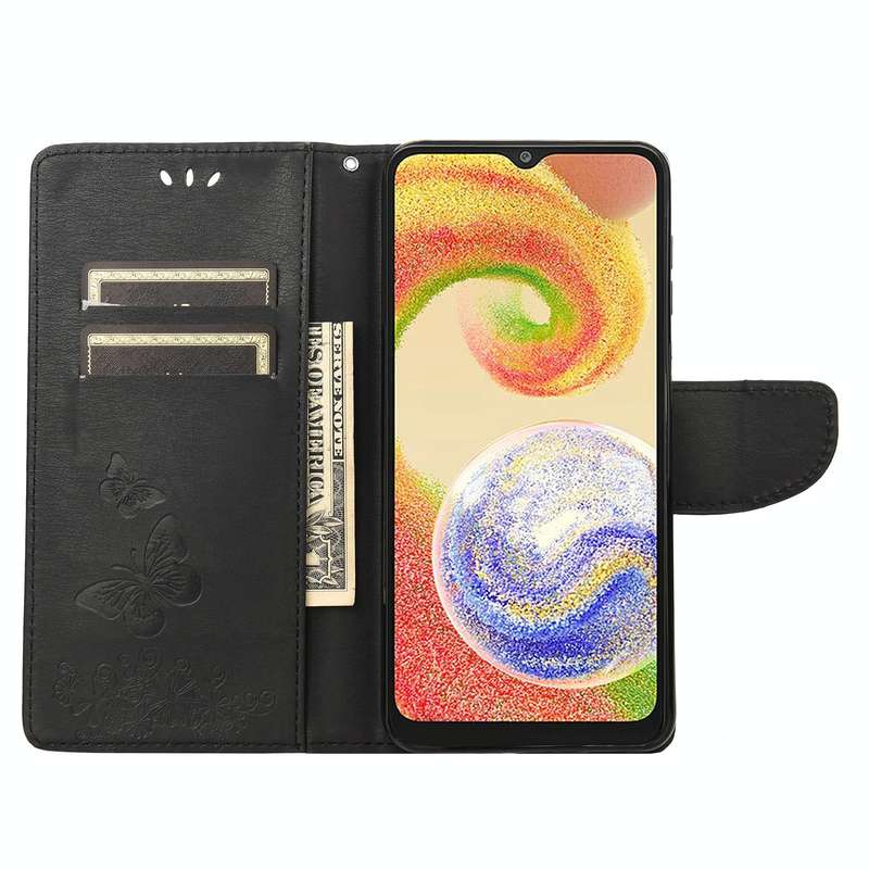 For Samsung Galaxy A04 Butterfly Embossed Horizontal Flip Leather Phone Case(Black)