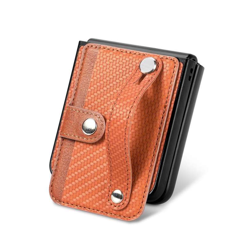 For Samsung Galaxy Z Flip 5G Wristband Kickstand Card Wallet Back Cover Phone Case(Brown)