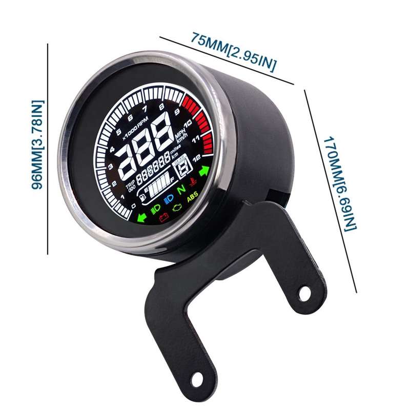 Universal Motorcycle Modified Multi-functional LED Digital Meter Indicator Light Tachometer Odome...