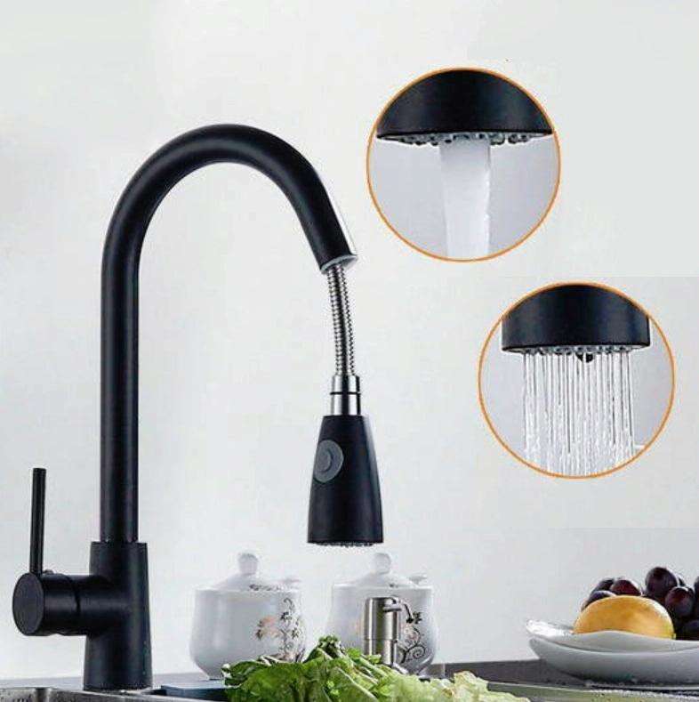 Kitchen Pull-out Faucet Hot And Cold Home 304 Stainless Steel Retractable Rotating Faucet, Style:...