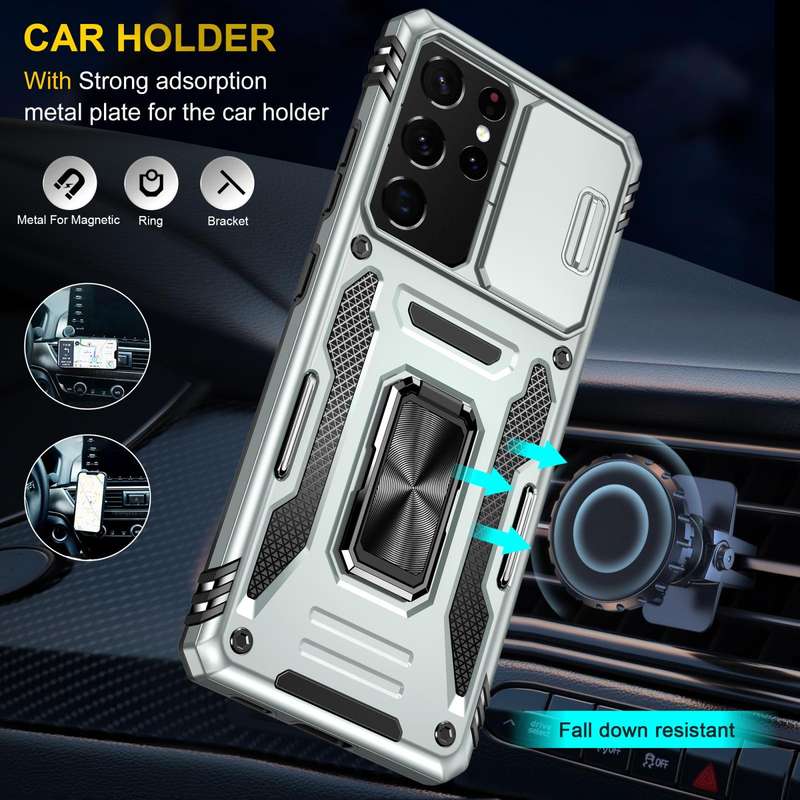 For Samsung Galaxy S21 Ultra 5G Armor PC + TPU Camera Shield Phone Case(Grey)