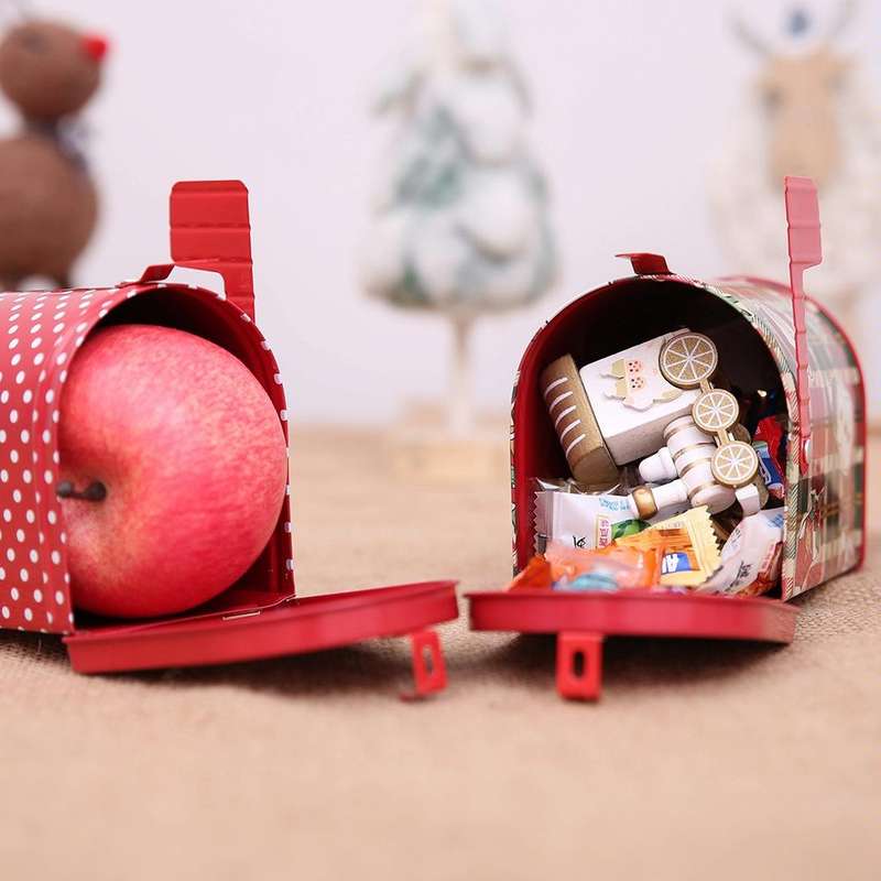 Christmas Decorations Tinplate Mailbox Box Children Gift Cartoon Candy Box(Cartoon Lattice)