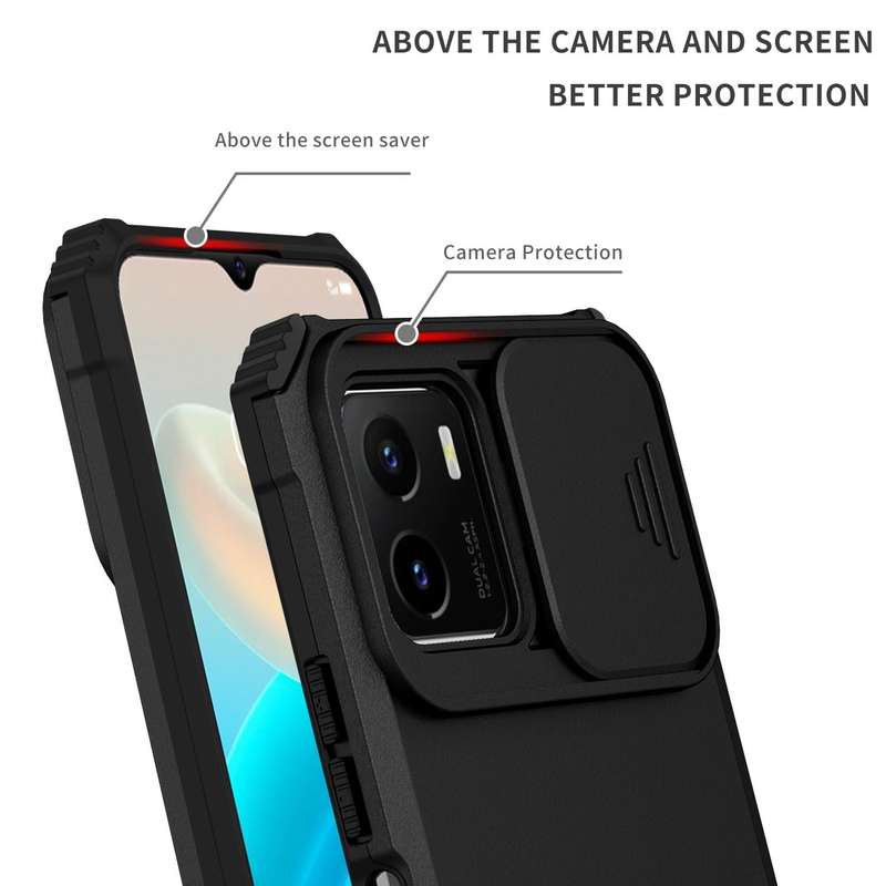 For vivo Y15s / Y15a Stereoscopic Holder Sliding Camshield Phone Case(Black)