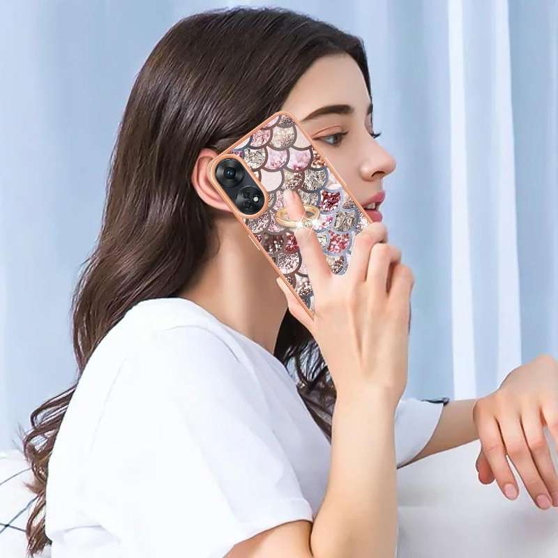 For OPPO Reno8 T 4G Electroplating IMD TPU Phone Case with Ring(Pink Scales)