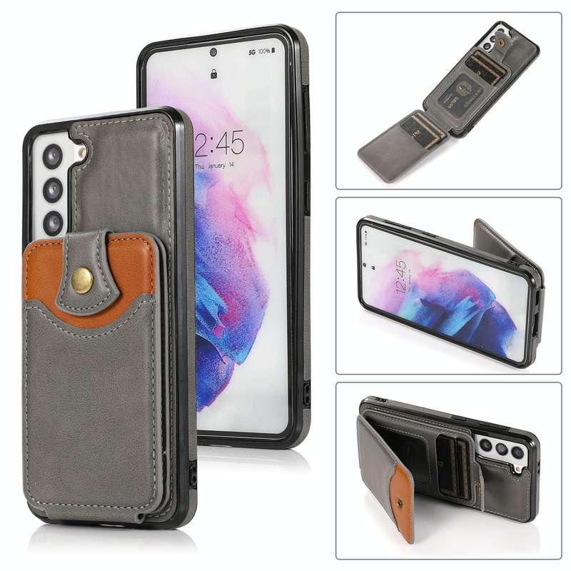 For Samsung Galaxy S21 FE 5G Soft Skin Leather Wallet Bag Phone Case(Grey)
